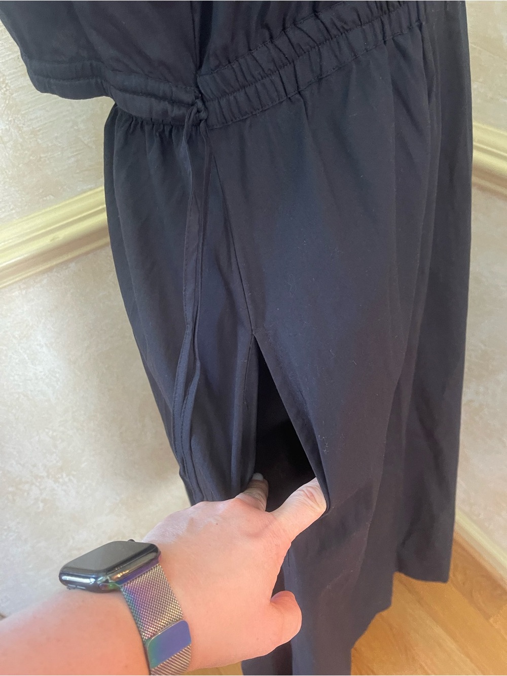 NWT Calvin Klein Black Cotton Midi Shirt Dress Size 8 Open Back Poplin Utility - Picture 12 of 13